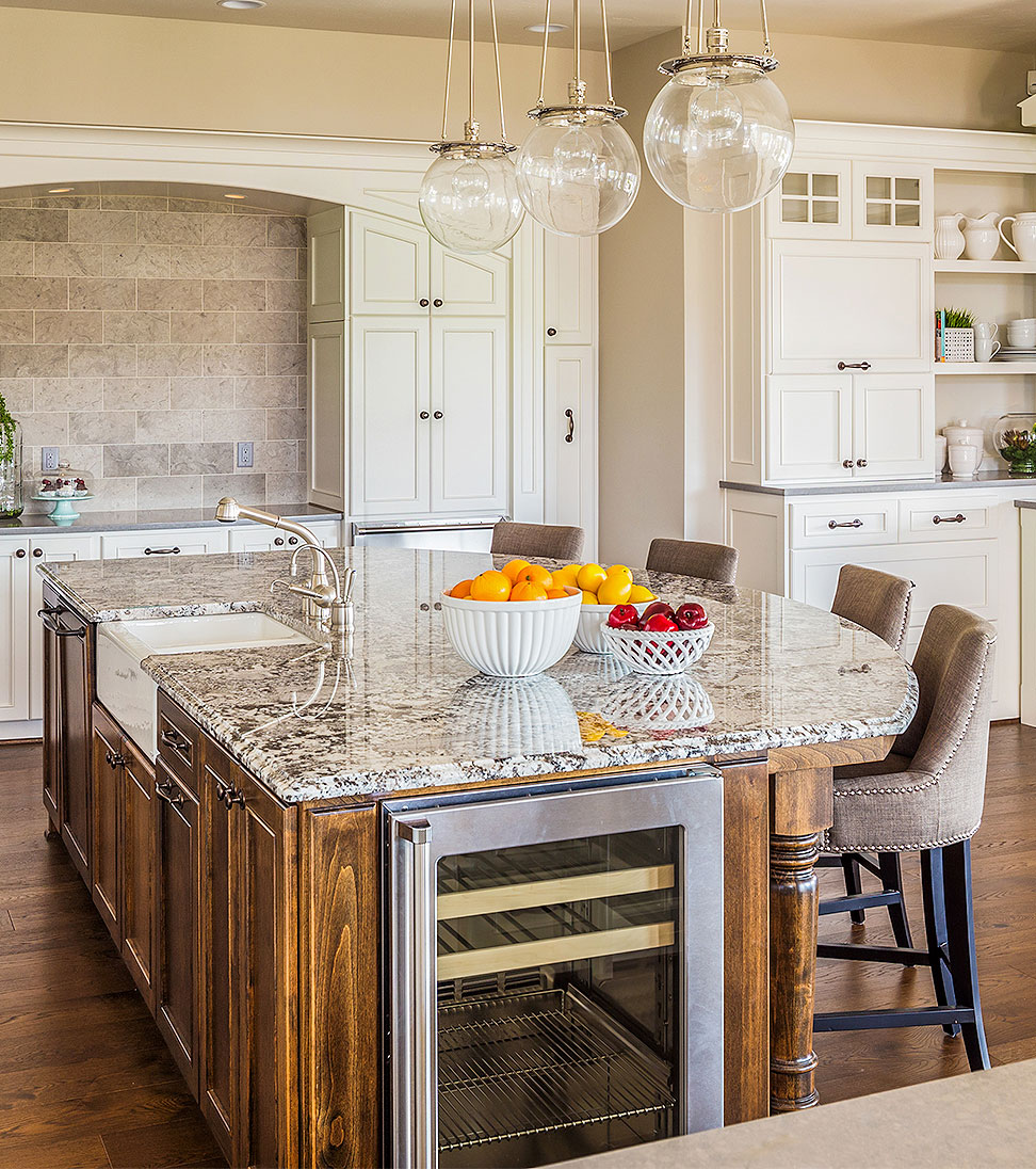 Installed granite kitchen countertop with dramatic veining in Virginia home